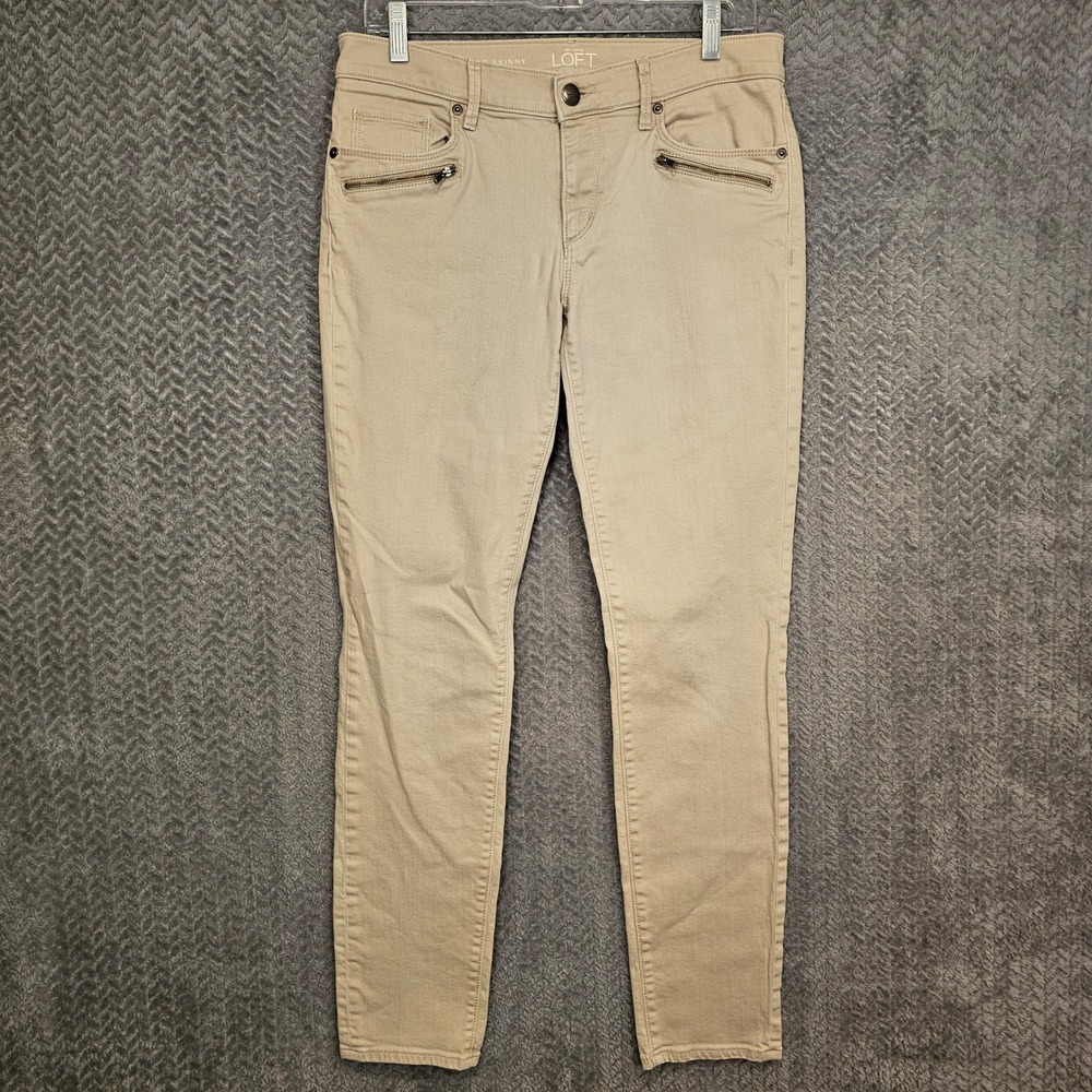 LOFT Modern Skinny Pants Womens 28/6 Tan Khaki Zipper Detail Stretch Chino Jeans